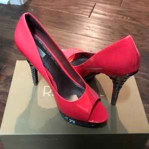 Rachel Roy peeptoe neon coral platform heel